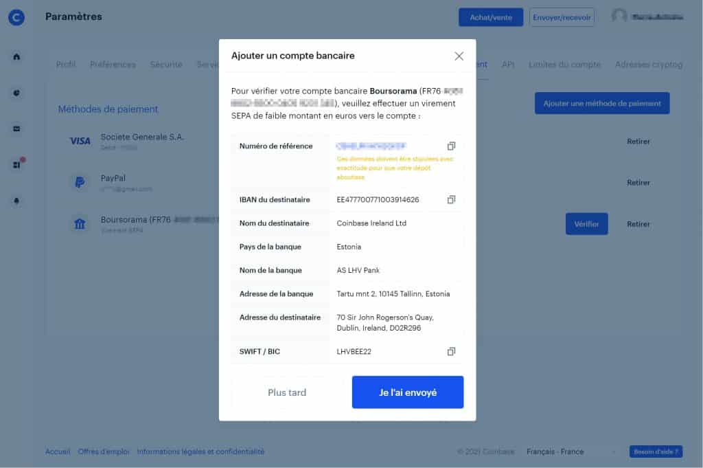 Achat virement 4 Coinbase