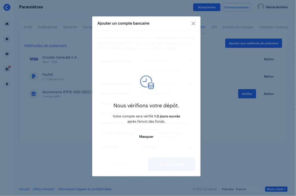 Achat virement 5 Coinbase