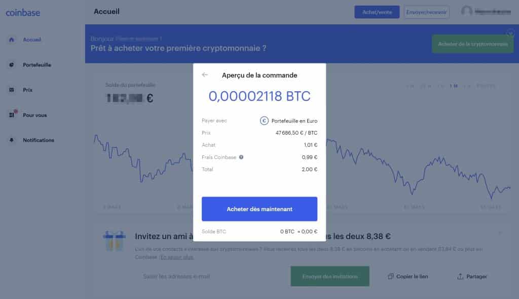 Achat virement 8 Coinbase