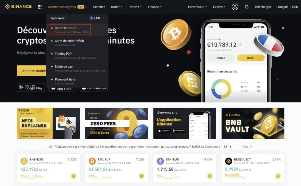 Binance Bitcoin depot banque