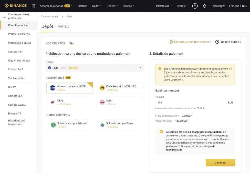 Binance bitcoin banque
