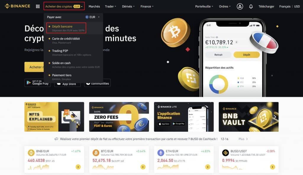 Binance depot bancaire Ethereum