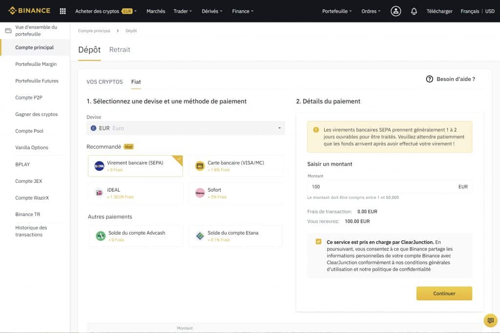 Binance virement SEPA Ethereum