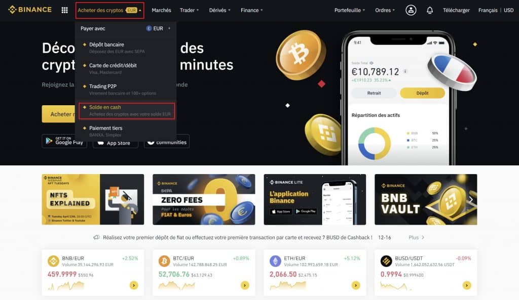 Binance virement cash Ethereum