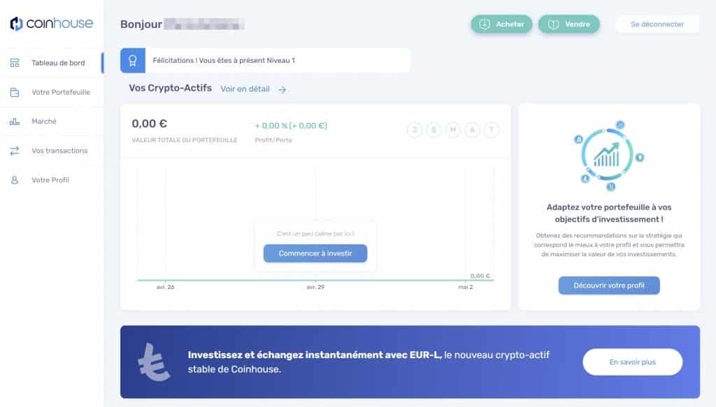 Coinhouse connexion Onglets