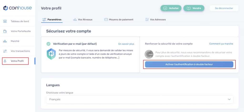 Coinhouse securite 2FA