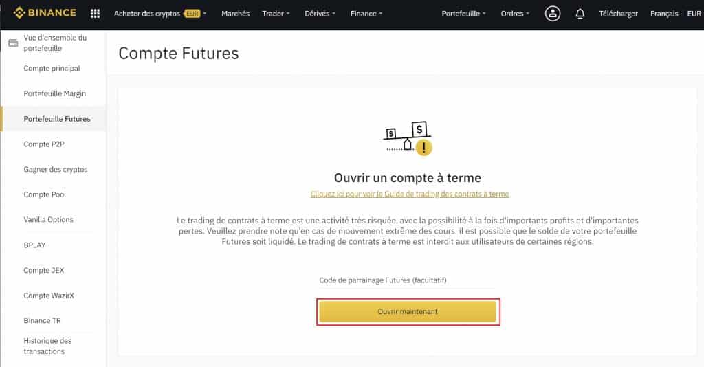 Compte Futures Binance