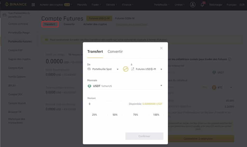Compte Futures transfert Binance