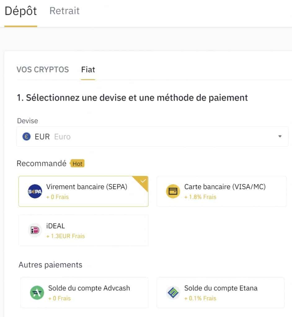 Frais Depot Binance
