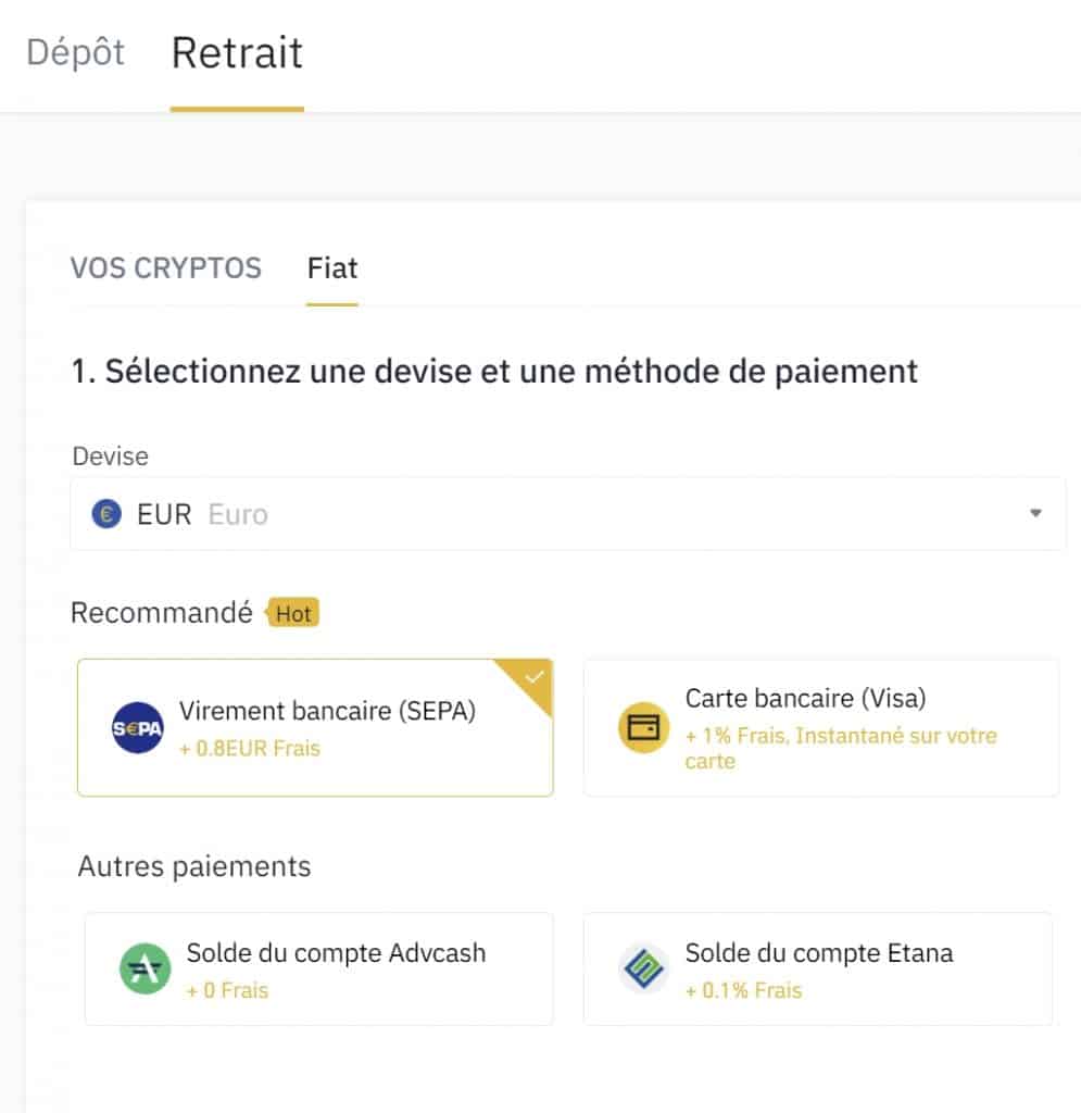 Frais Retrait Binance
