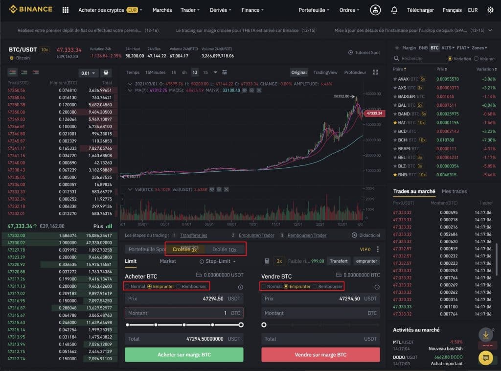 Interface Margin Binance