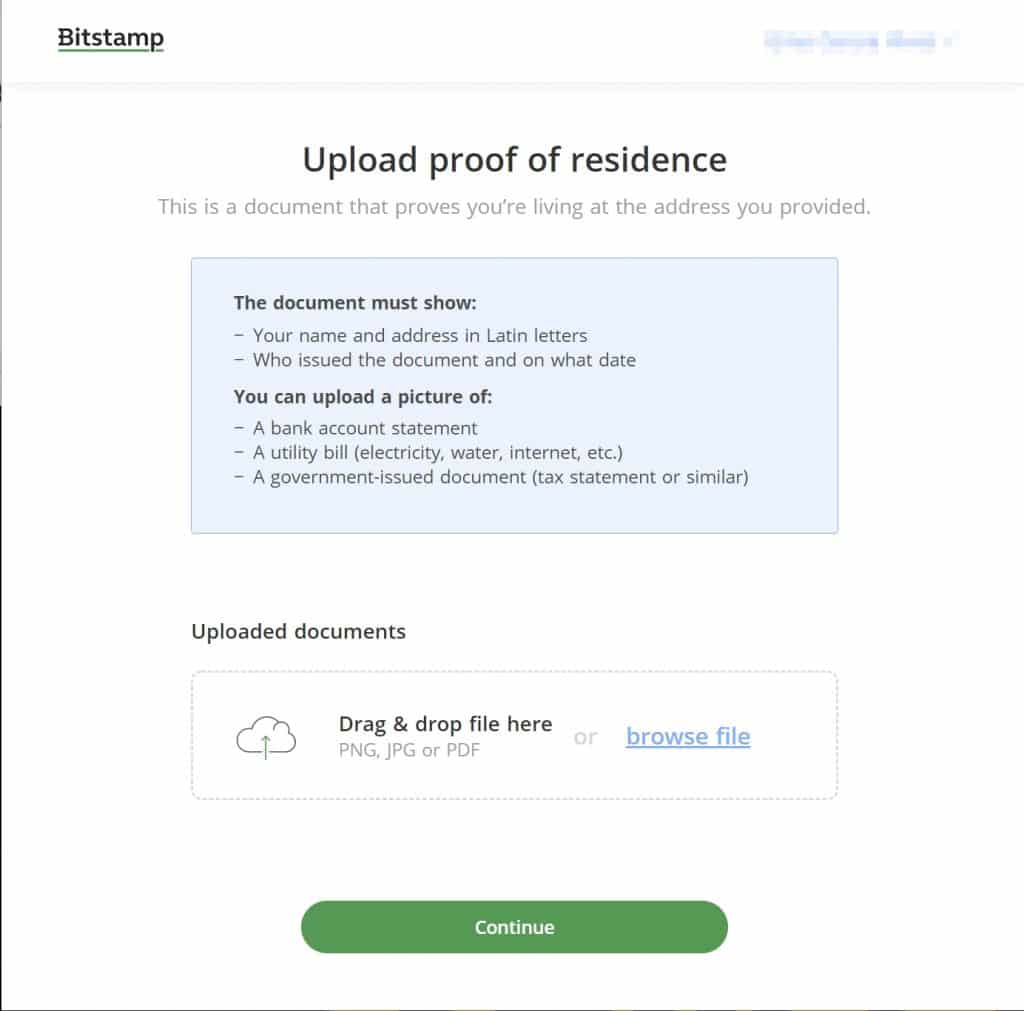 Justificatif de domicile Bitstamp