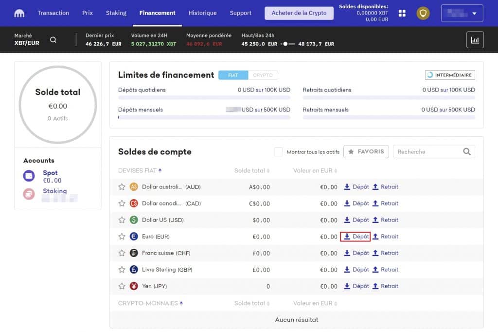 Kraken USDT depot virement