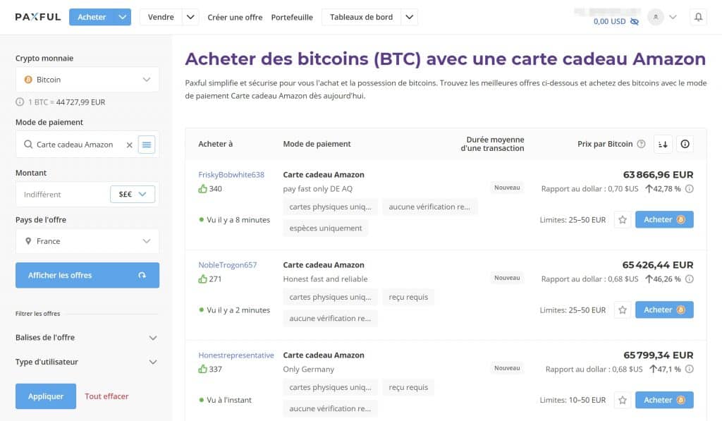 Paxful offres Bitcoin