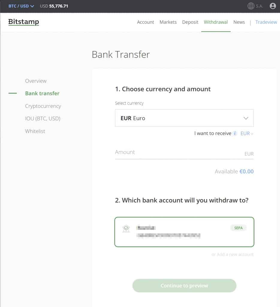 Retrait argent Bitstamp