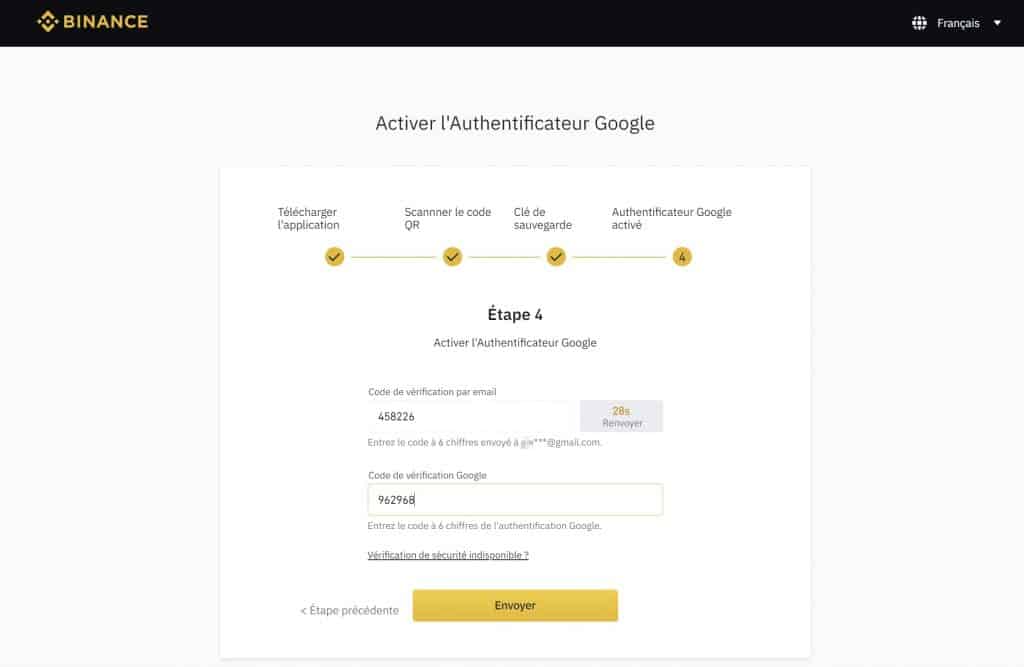Securite Google code Binance