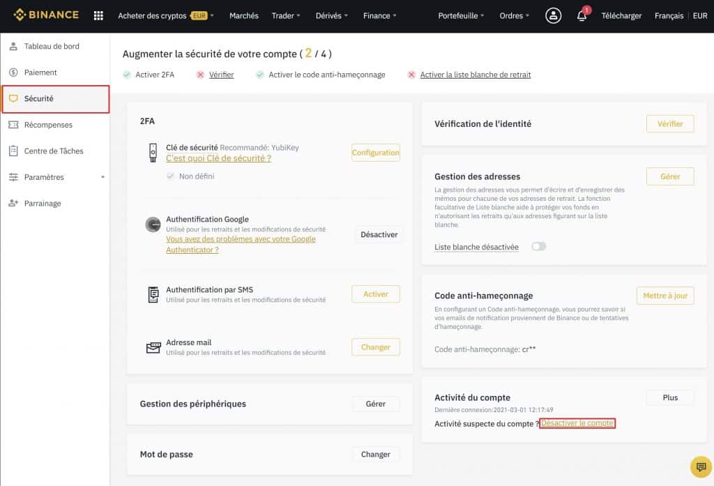 Suppression compte Binance