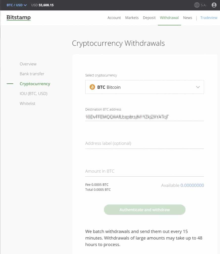 Transfert crypto Bitstamp