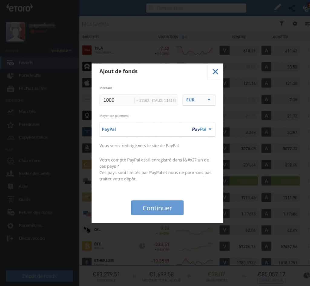 Achat PayPal eToro