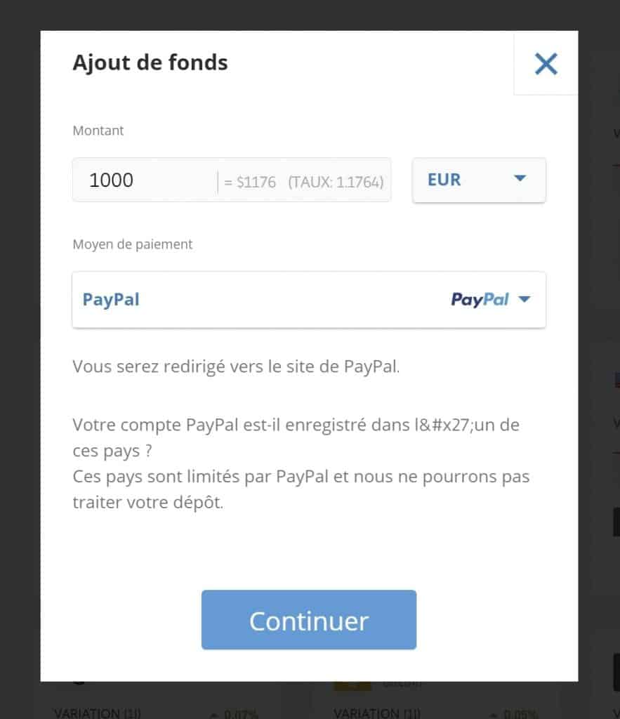 Ajout de fond eToro