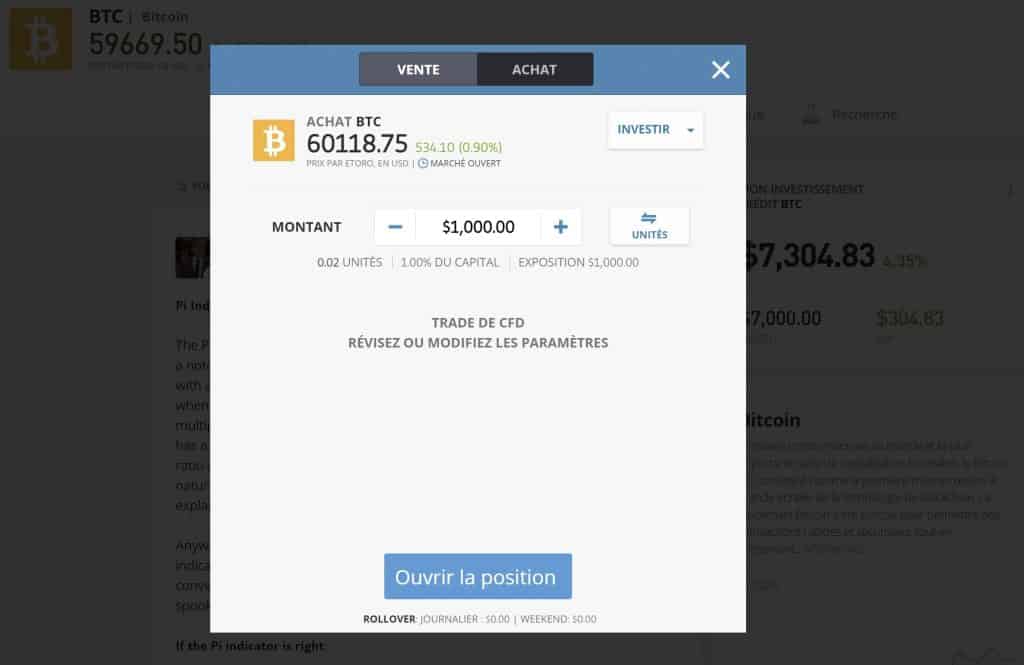 Conversion BTC eToro
