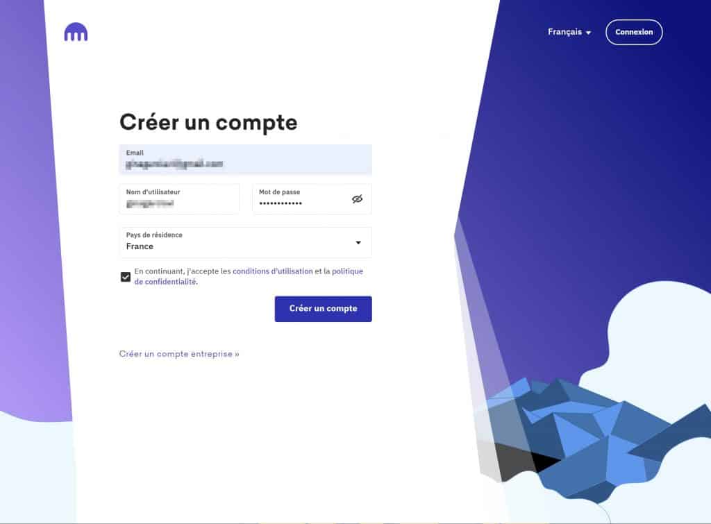 Creation compte Kraken