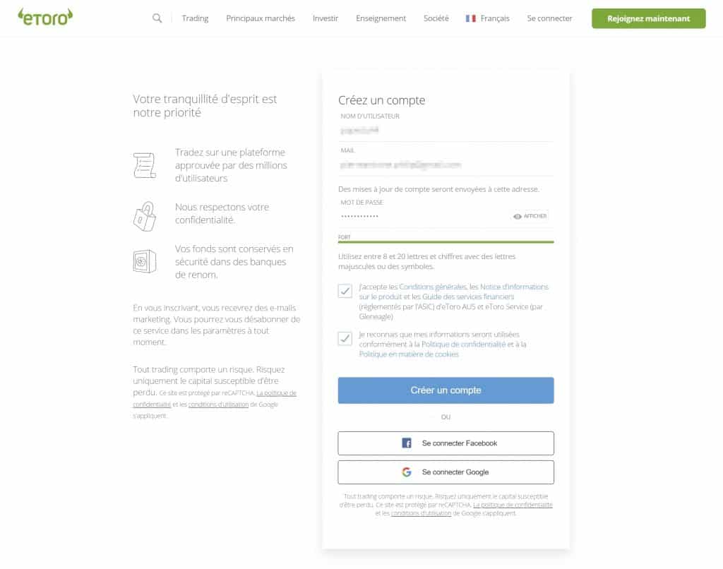 Creation compte eToro 1