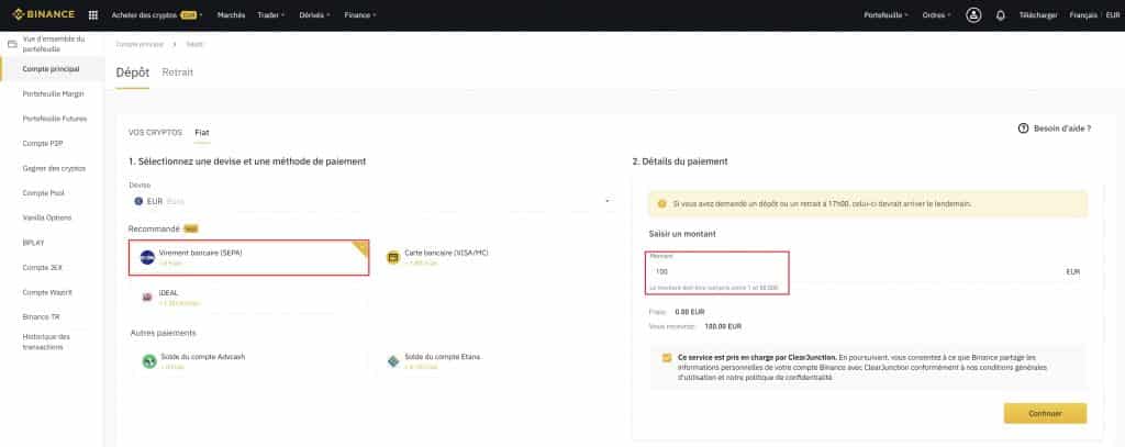 Depot virement Binance