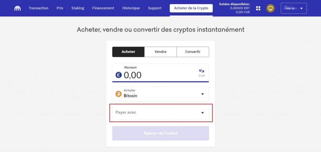 Kraken BTC Achat