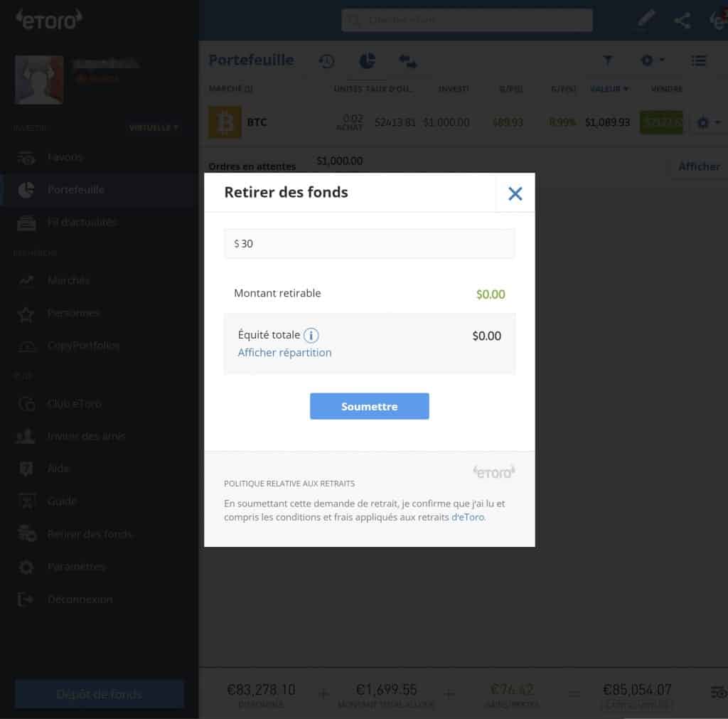 Retrait 2 eToro
