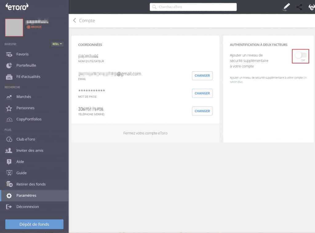 Securisation compte 2 eToro