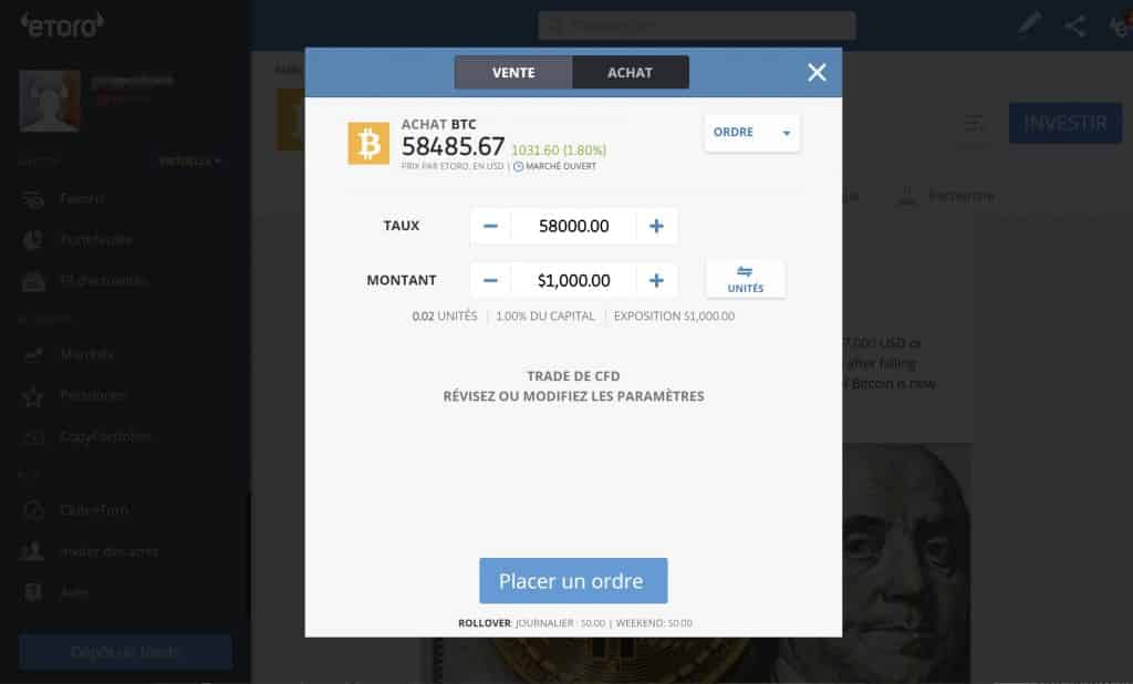 eToro Ordre BTC